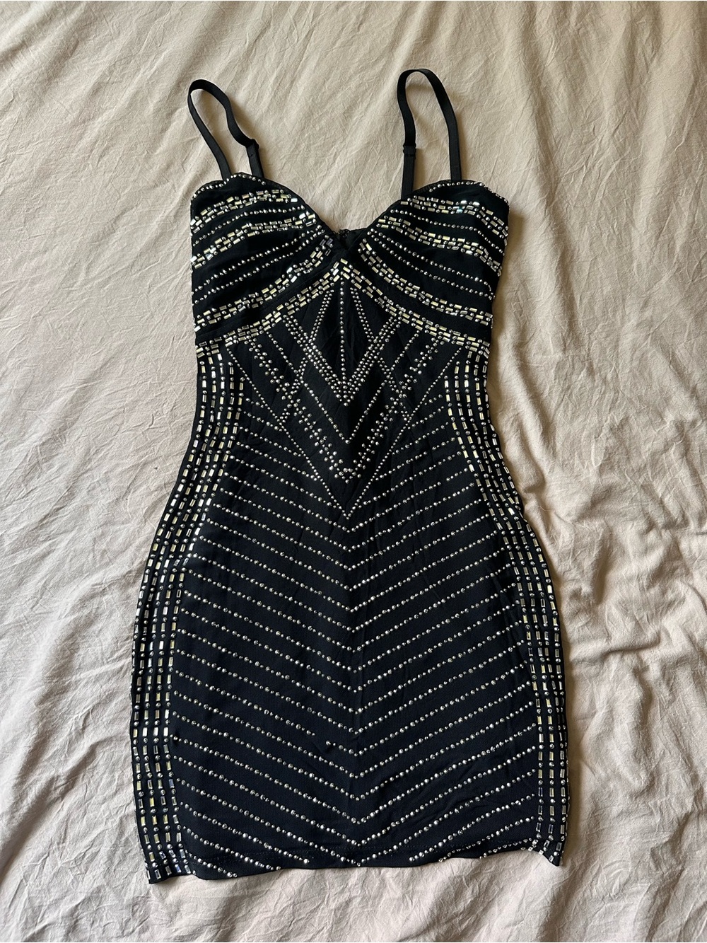 Windsor Black Mini Dress with Gold Stud Detailing